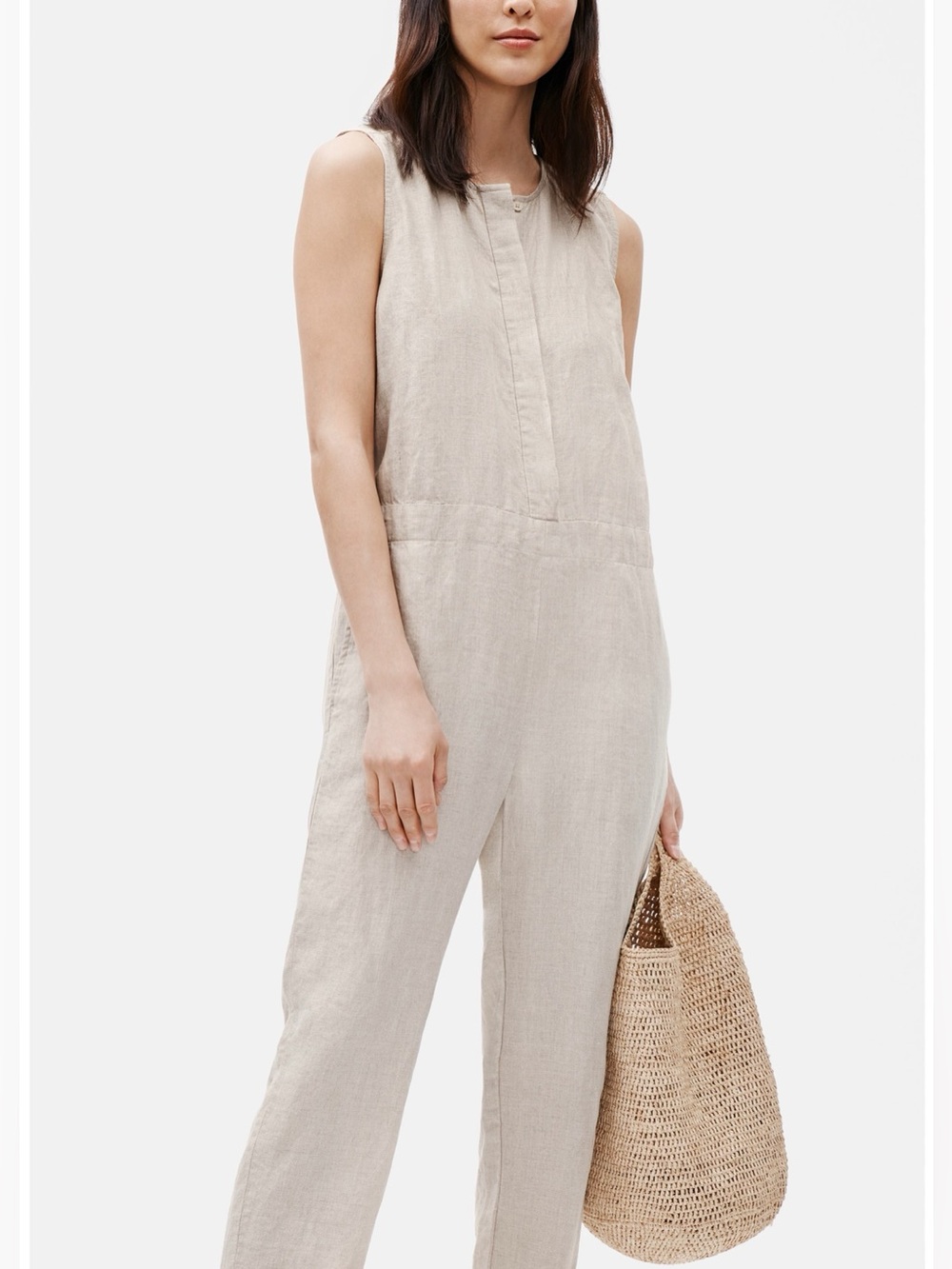 Eileen Fisher Sleeveless organic crop Linen jumpsuit